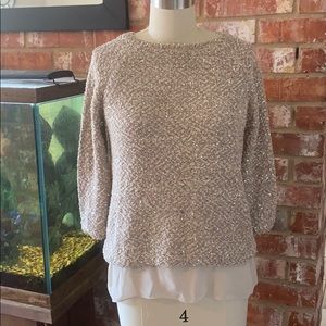 Beige-Sand sequin 3/4 sleeve sweater